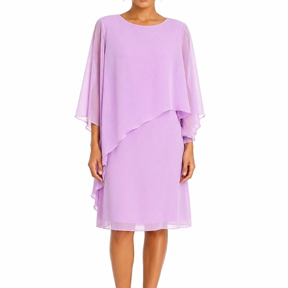 Shall We Lavender Chiffon Layered Capelet Dress Midi Fairy Whimsical M NWT